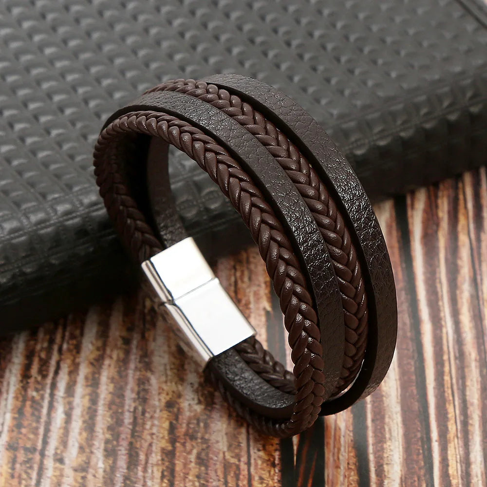 Variant image for Men's Leather Bracelet Black Multilayer | Urban Style-9