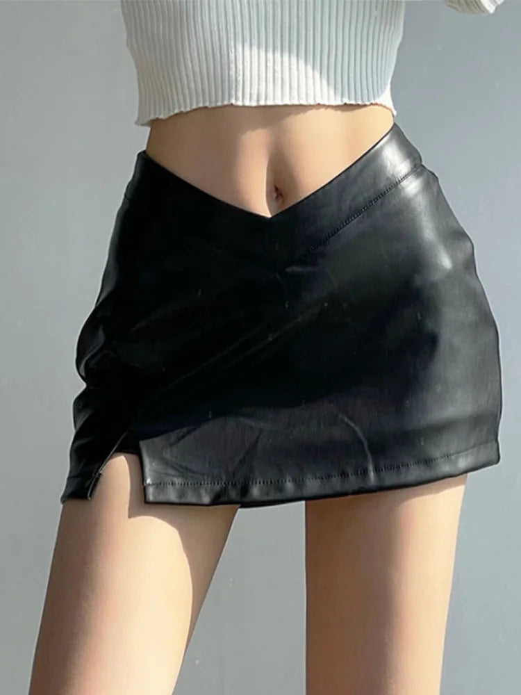 Women Faux Leather Wrap Skirt | Elvira