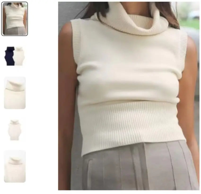 Women Sleeveless Turtleneck Knit Top | Eglantine