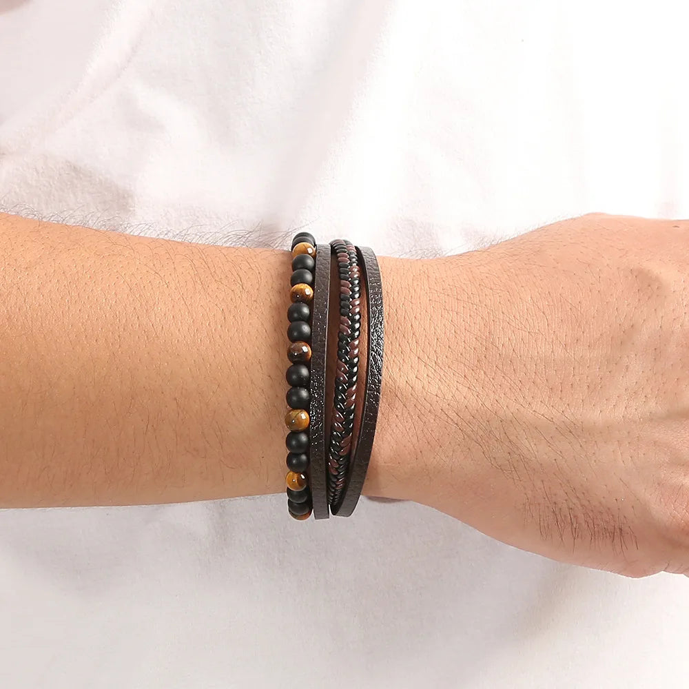 Men's Leather Bracelet Black Multilayer | Urban Style-5