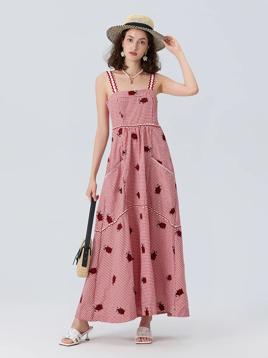 Women Gingham Floral Summer Dress | Araminta