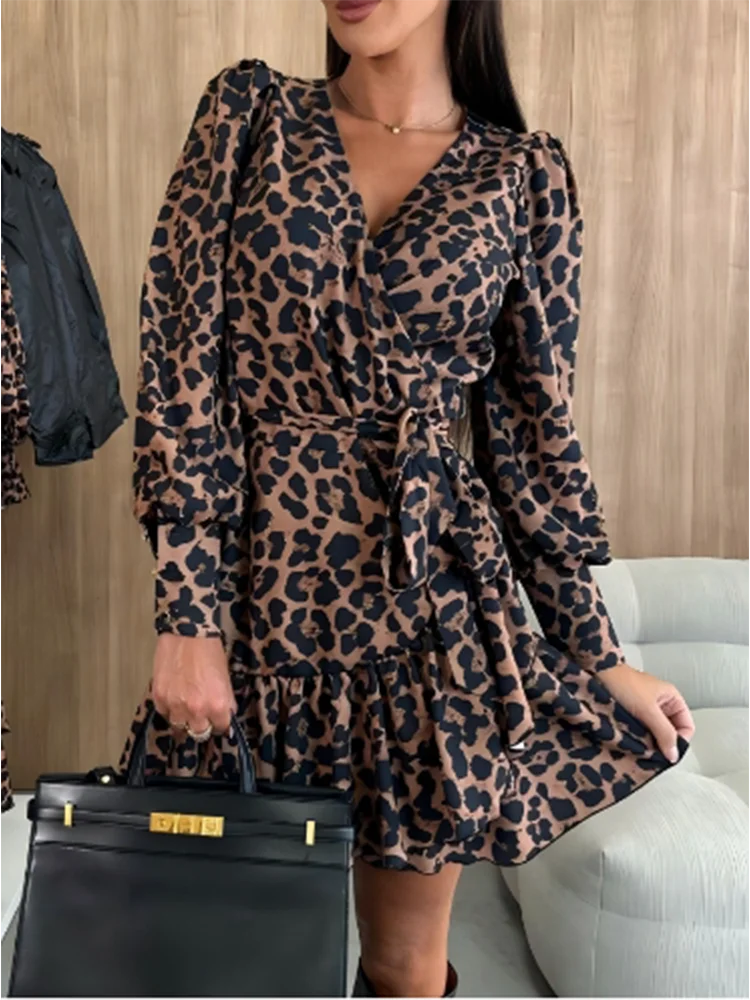 Women Leopard Wrap Mini Dress | Querida