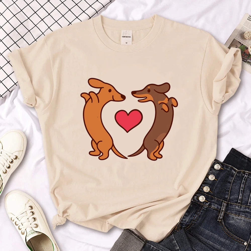 Variant image for Women T-Shirt White Cotton | Dachshund Graphic Tees-8