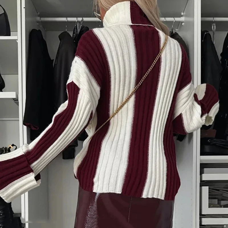 Women Striped Turtleneck Sweater | Nicole