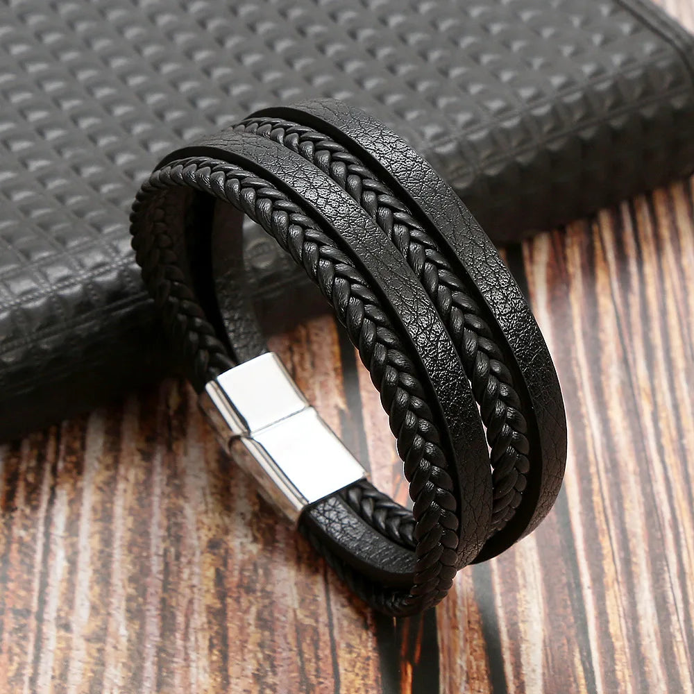 Variant image for Men's Leather Bracelet Black Multilayer | Urban Style-49