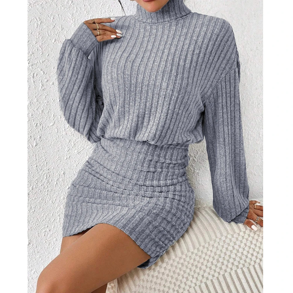 Women Ribbed Knit Turtleneck Sweater Dress | Isolde