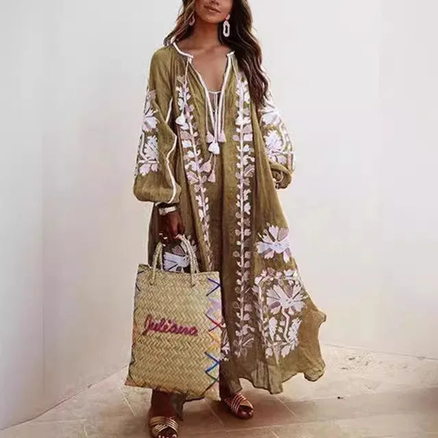 Women Maxi Dress Boho Print Cotton | Elegant Lady-5