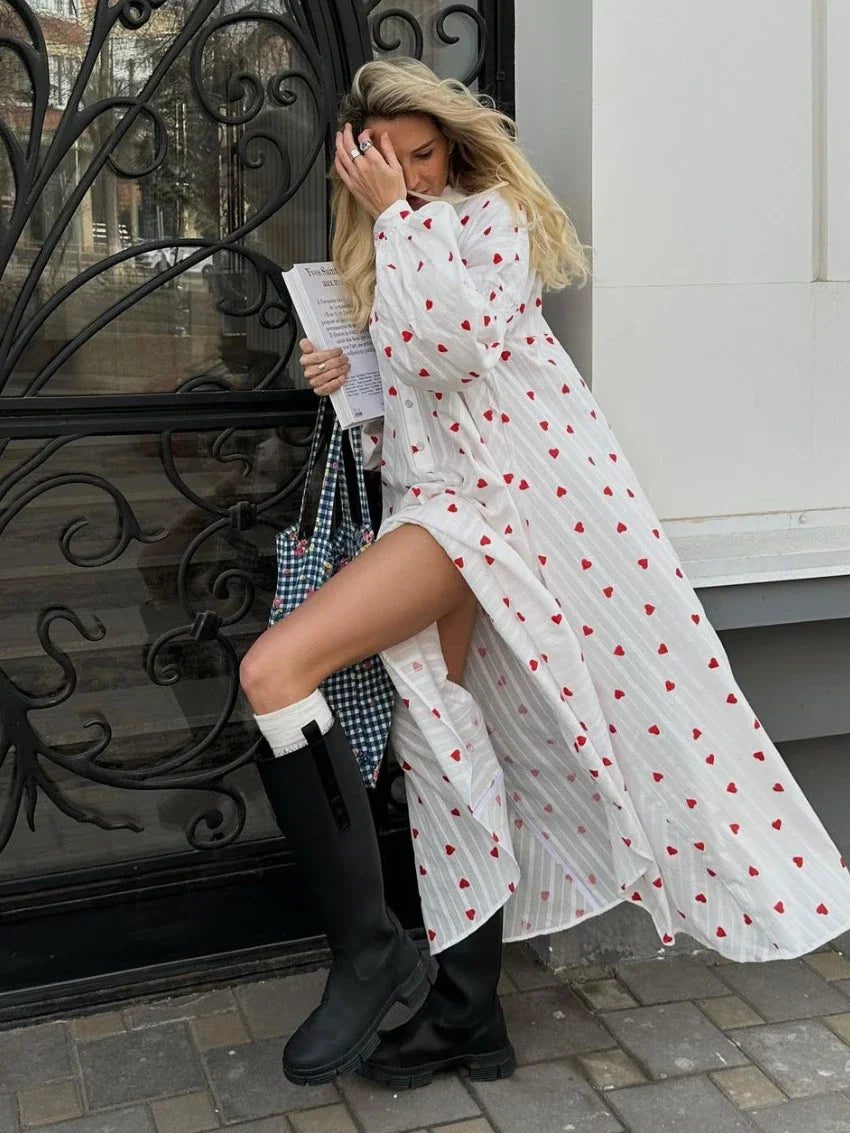 Women Romantic Heart Print Maxi Dress | Amara