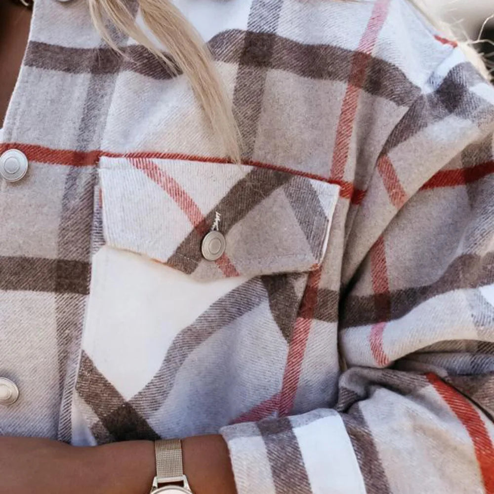 Women Casual Checkered Button Shirt Jacket | Inessa
