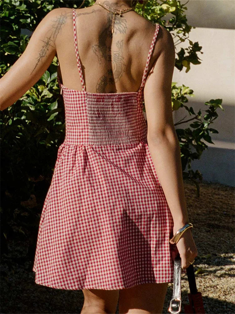 Women Gingham Button-Down Mini Dress | Mariela