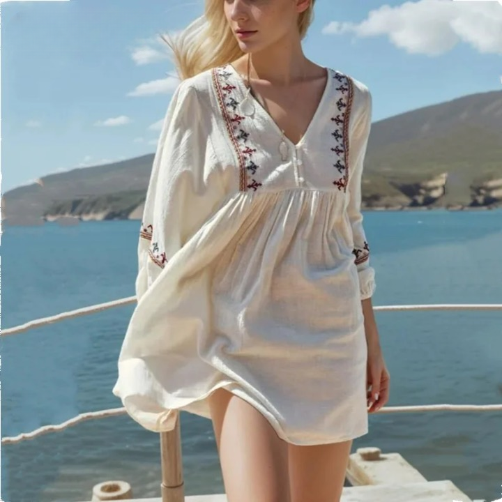 Women Embroidery Boho Mini Dress | Delilah