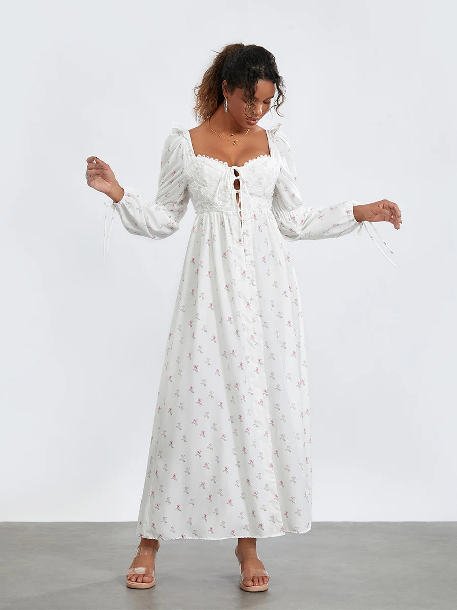 Floral Lace-Up Maxi Dress | Margaux