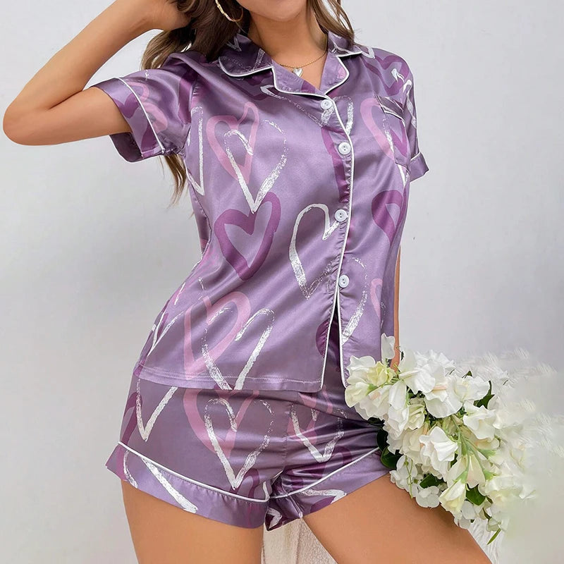 Women Pink Flamingo Satin Pajama Set | Alvira