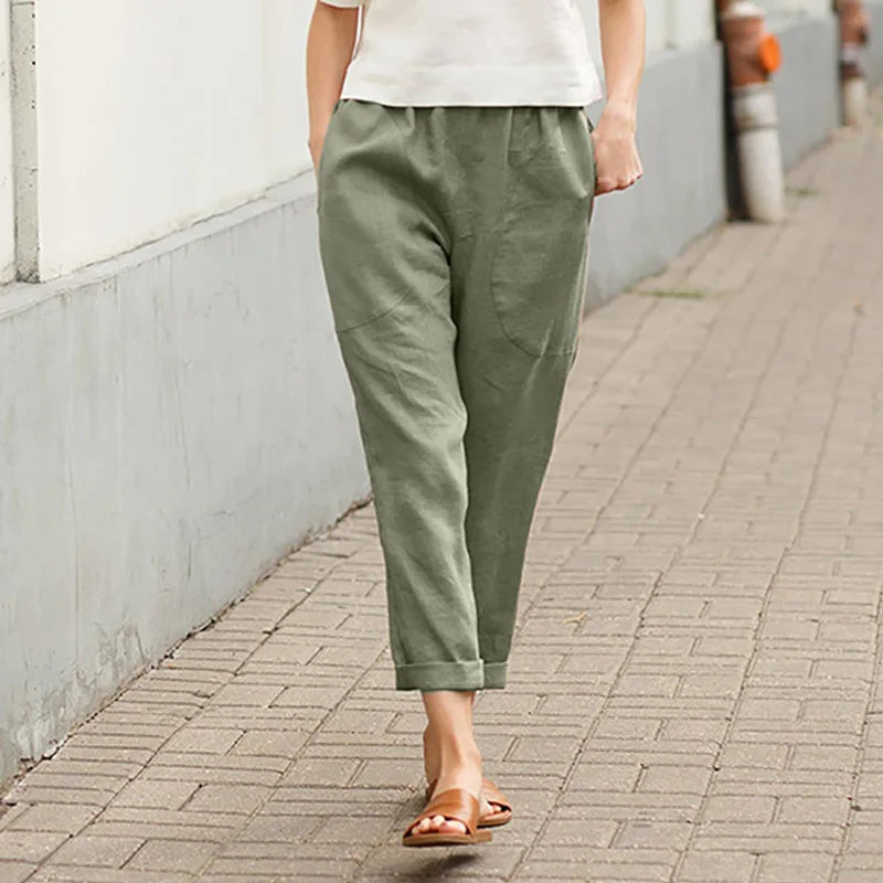 Variant image for Women Wide Leg Trousers Beige Cotton | Crissa-1