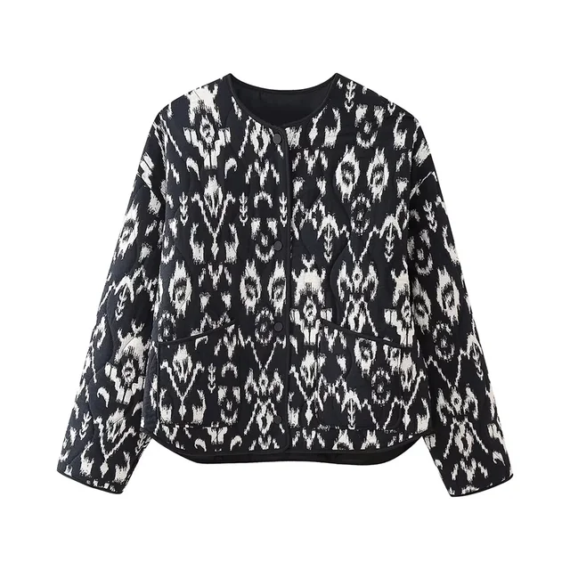 Variant image for Women Quilted Jacket Printed Short Coat | Elegance-1