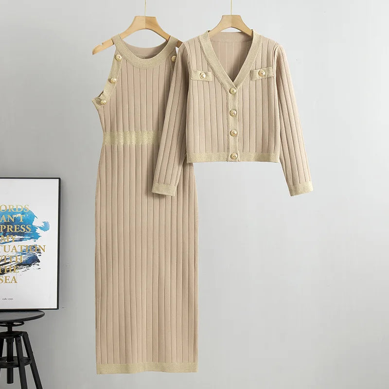 Women Ribbed Knit Dress & Cardigan Set | Rylee