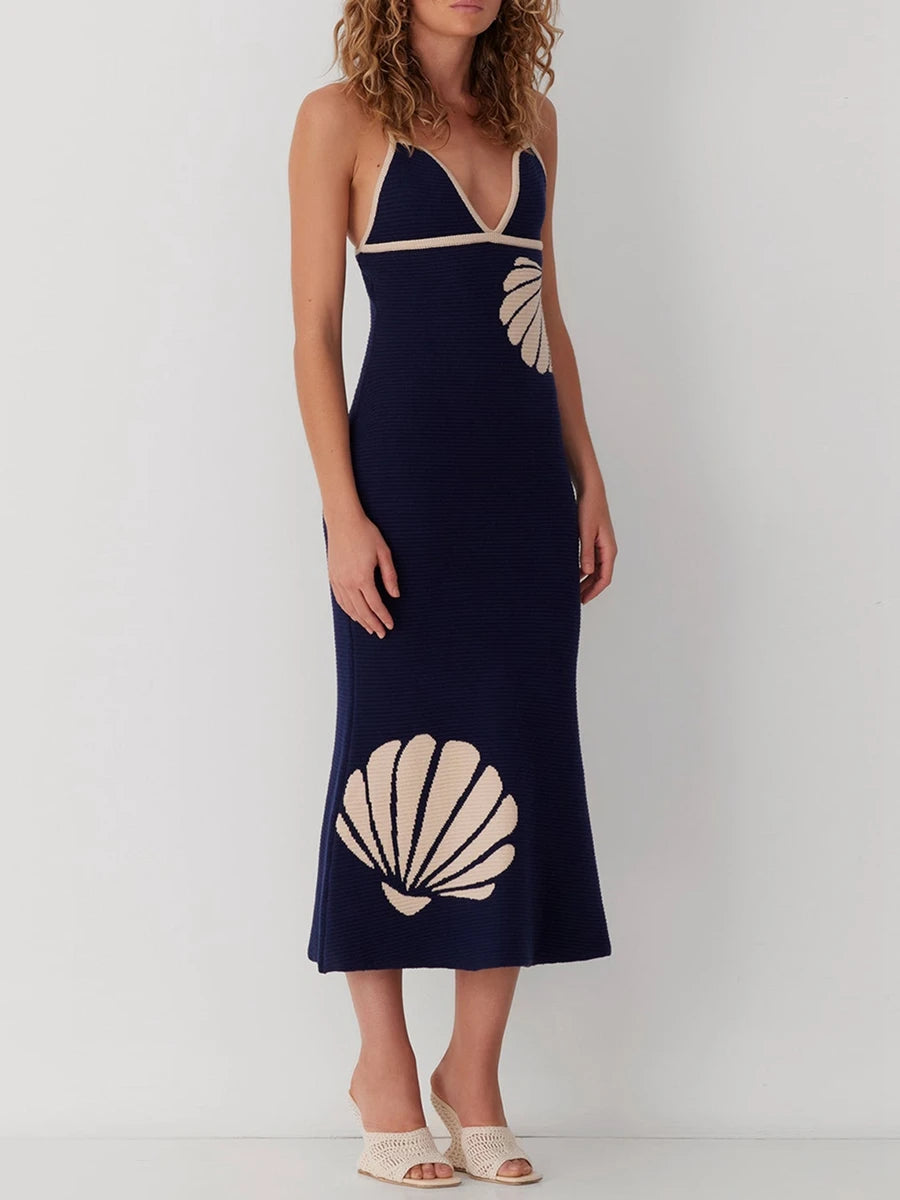 Women Shell-Printed Knit Midi Dress | Serena