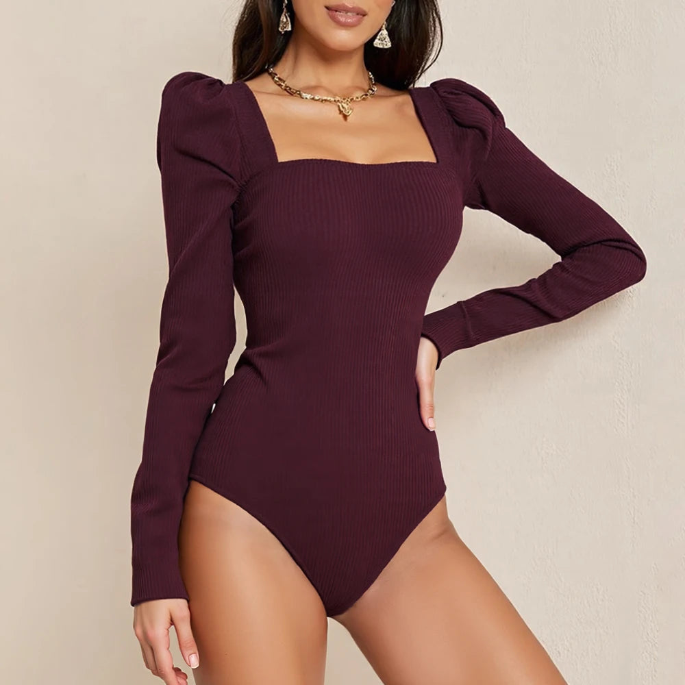 Women Ribbed Puff Sleeve Bodysuit | Darla