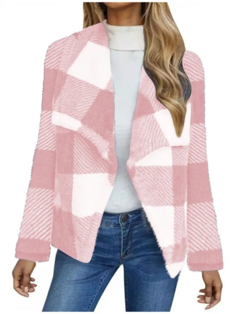 Women Checkered Soft Knit Open Cardigan | Enara
