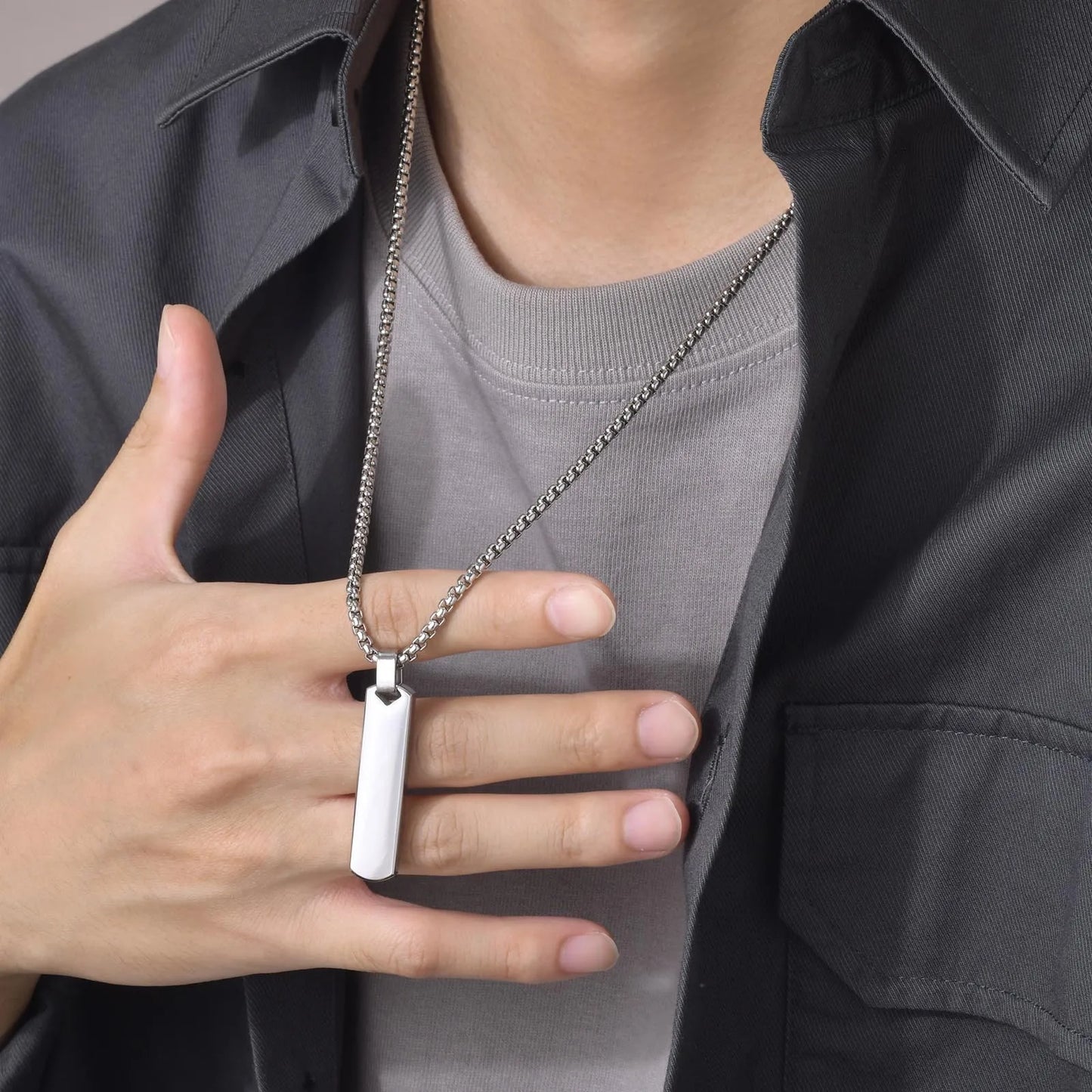 Variant image for Men's Necklace Stainless Steel Geometric Bar | Stylish Gift-1