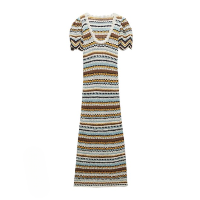 Women Striped Crochet Knitted Dress | Nia