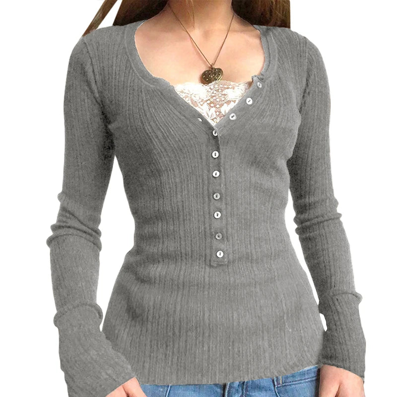 Women Vintage Lace Knit Top | Shaira