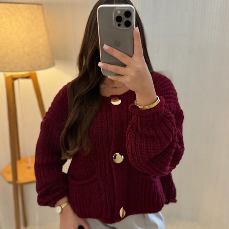 Woman Chunky Knit Button Cardigan | Hagar