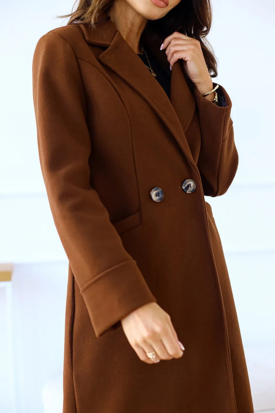 Women Elegant Double-Breasted Long Coat | Vada