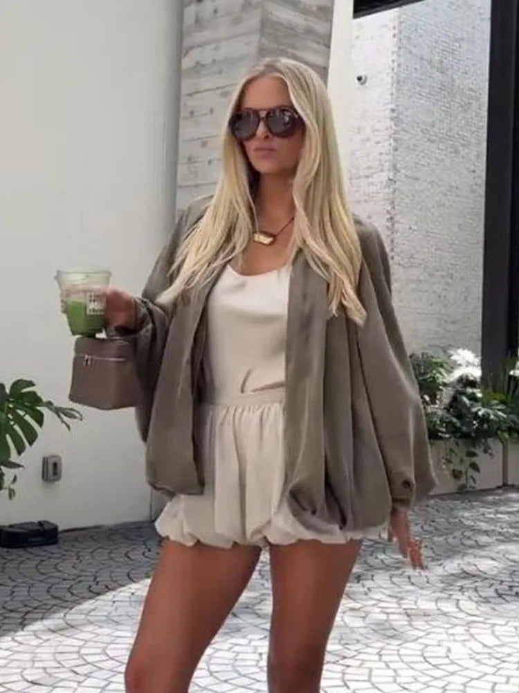 Women Cropped Jacket Beige Polyester | Elegant Style-4