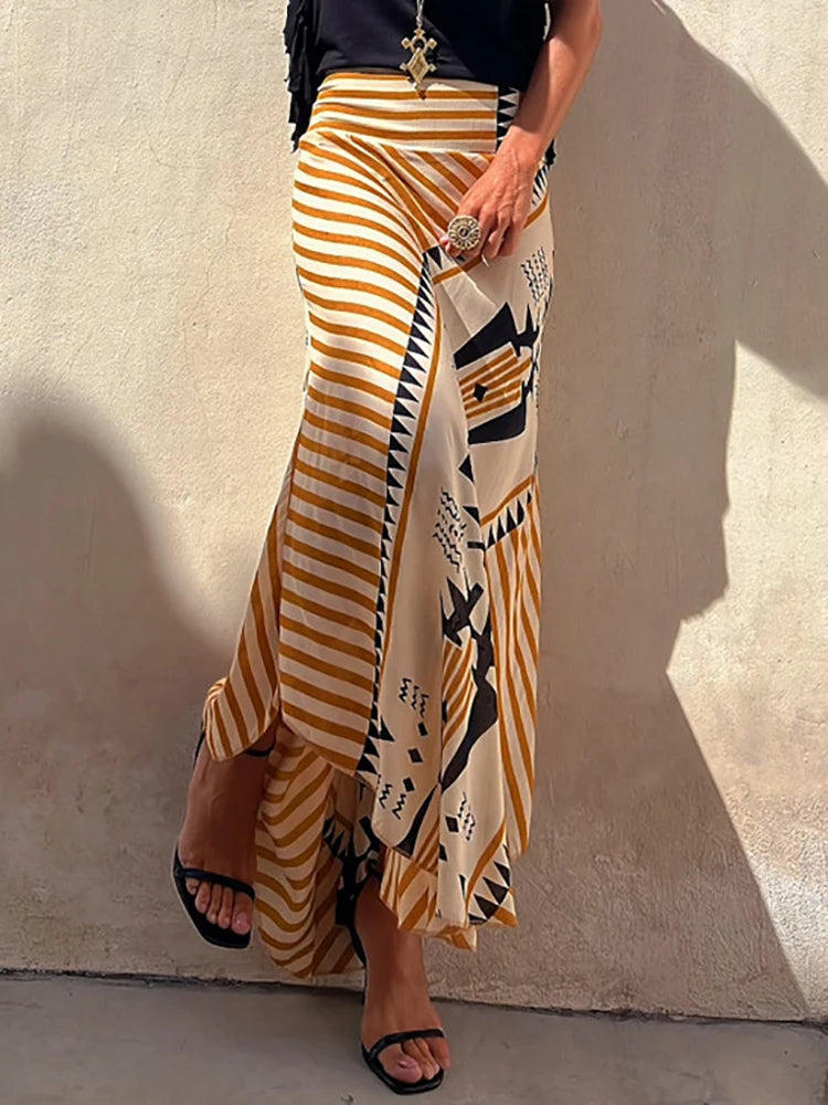 Boho Striped Maxi Skirt for Women | Zoe