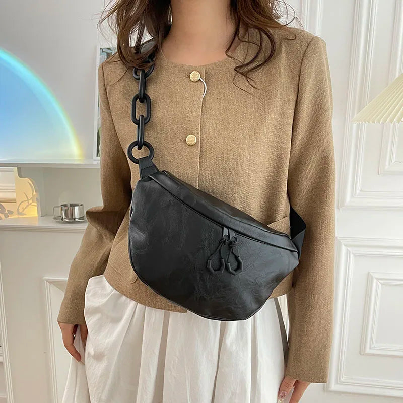 Women Sleek Leather Crossbody Waist Bag | Anika