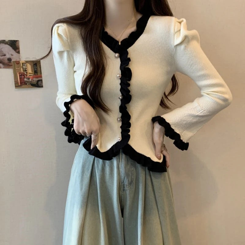 Women Ruffled Button-Up Cardigan | Christiana