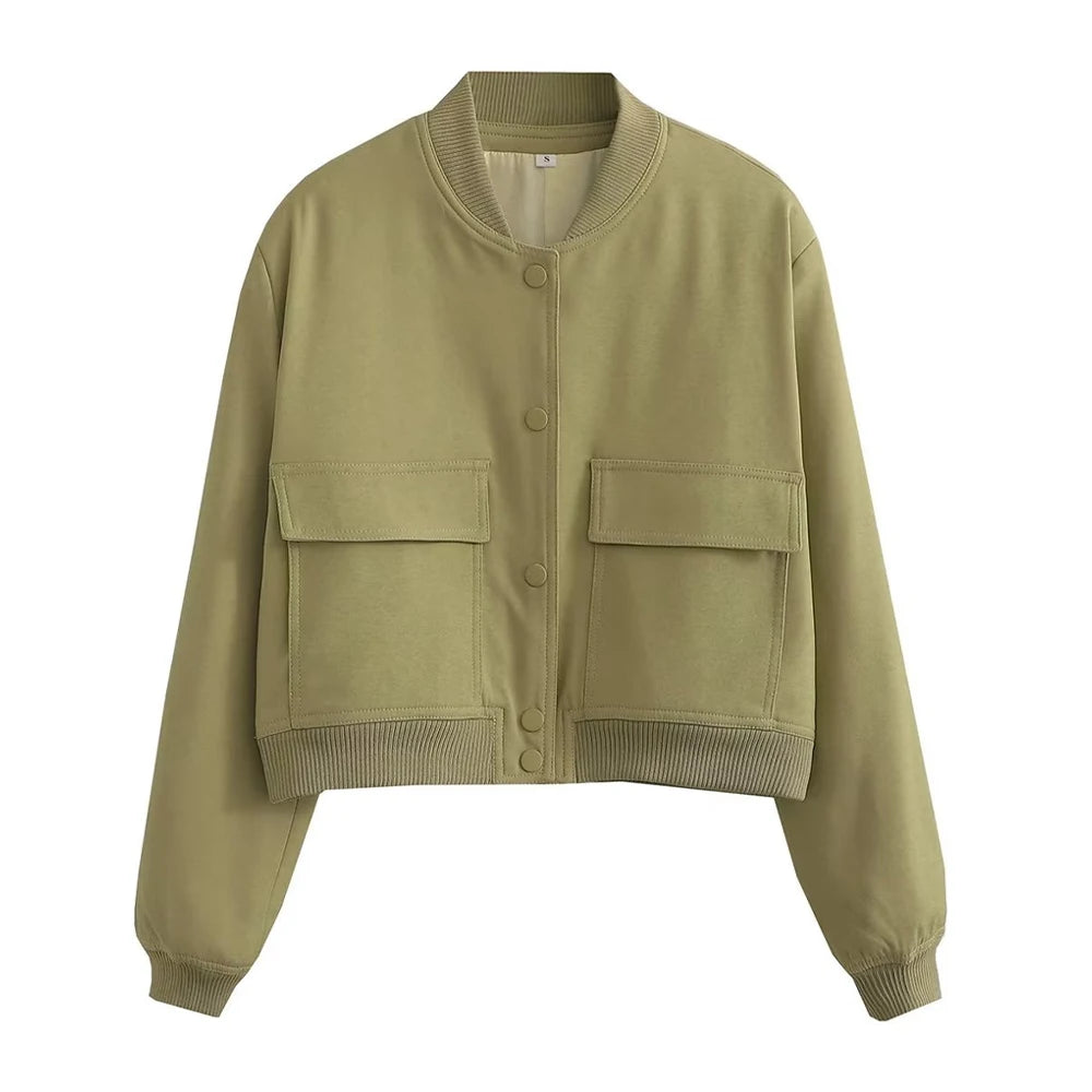 Variant image for Women Bomber Jacket Green Cotton | Vintage Chic-8
