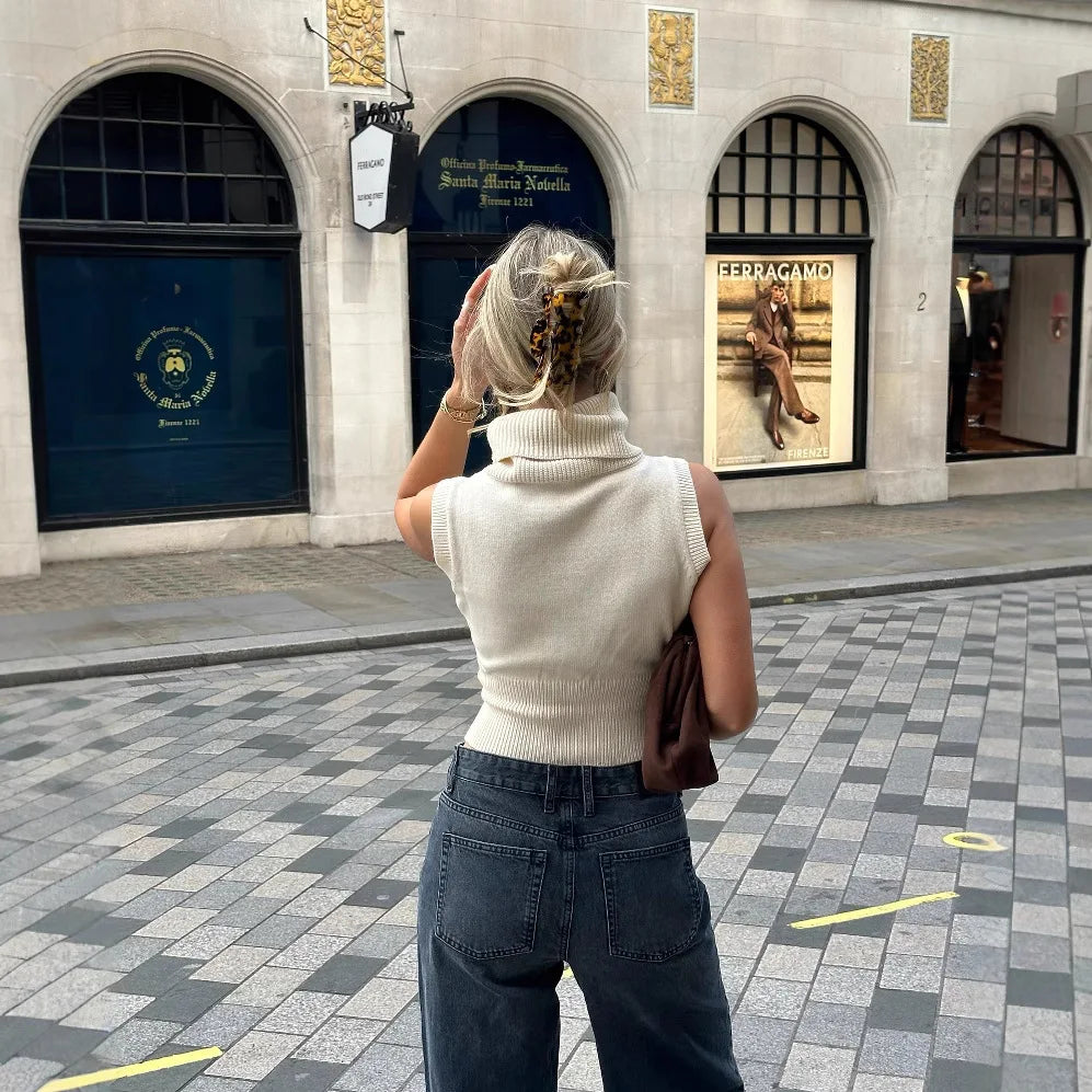 Women Sleeveless Turtleneck Knit Top | Eglantine