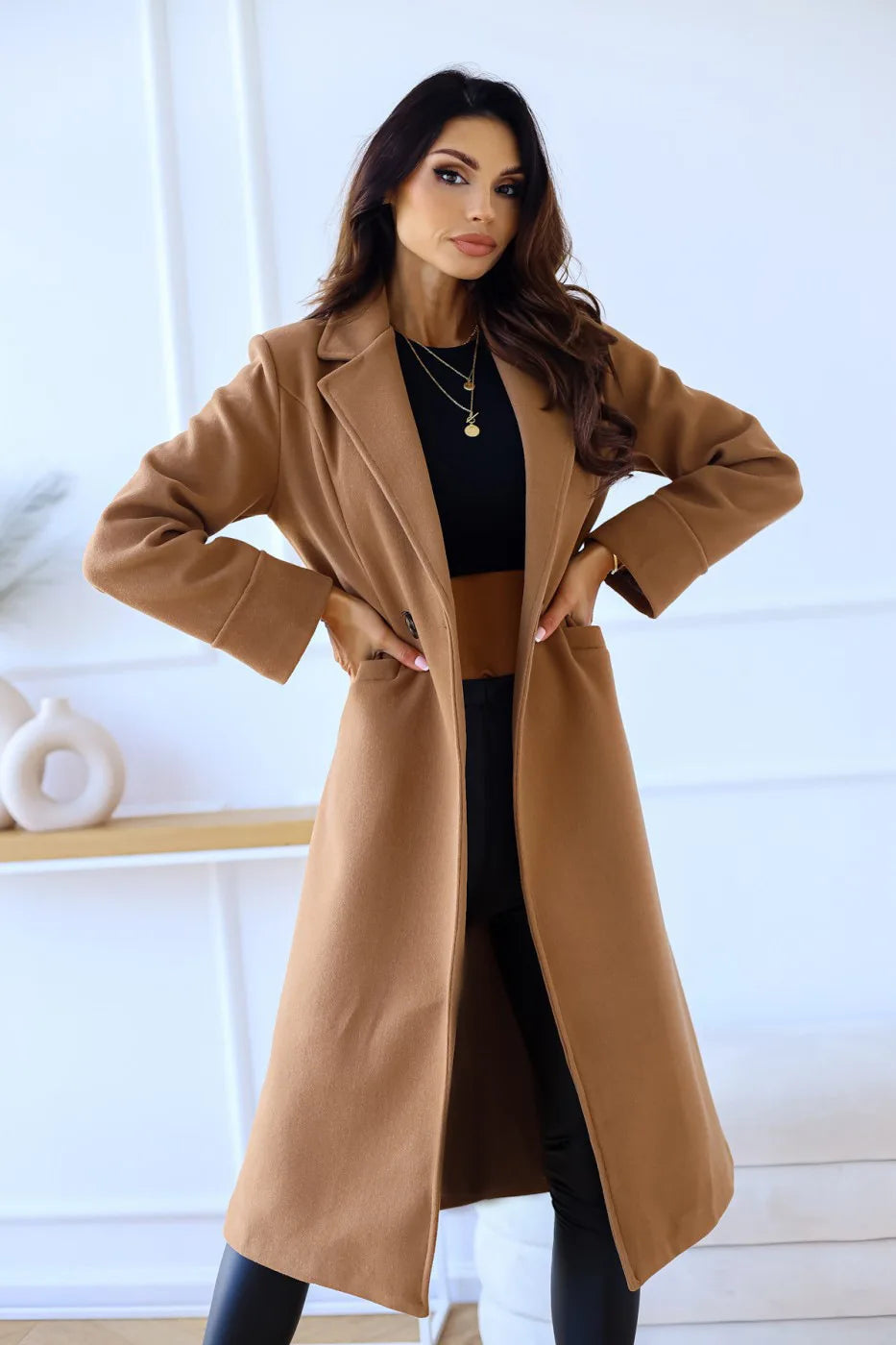 Women Elegant Double-Breasted Long Coat | Vada