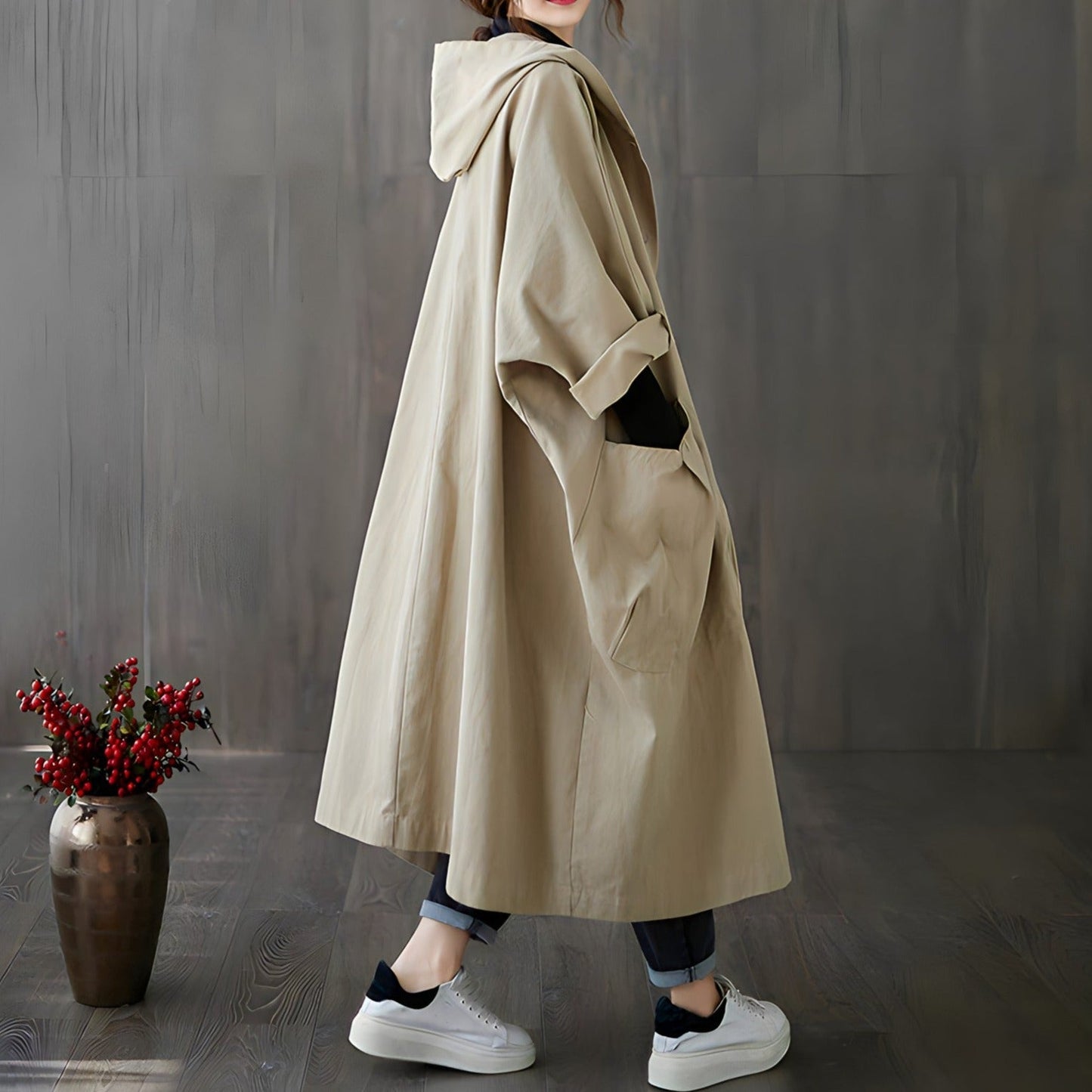 Women Oversized Hooded Trench Coat | Mirella