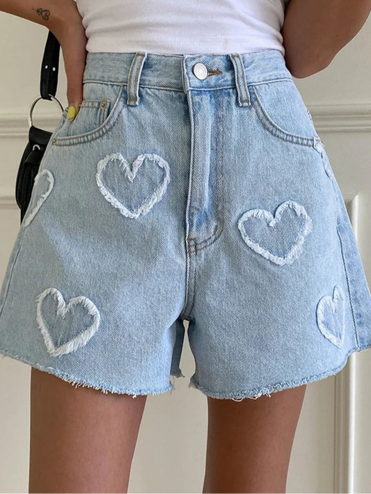 Women Heart Embroidered Denim Shorts | Belinda