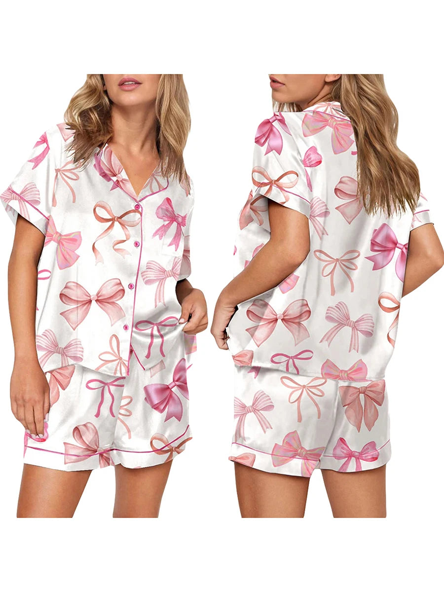Women Bow Bunny Print Pajama Set | Margaretha