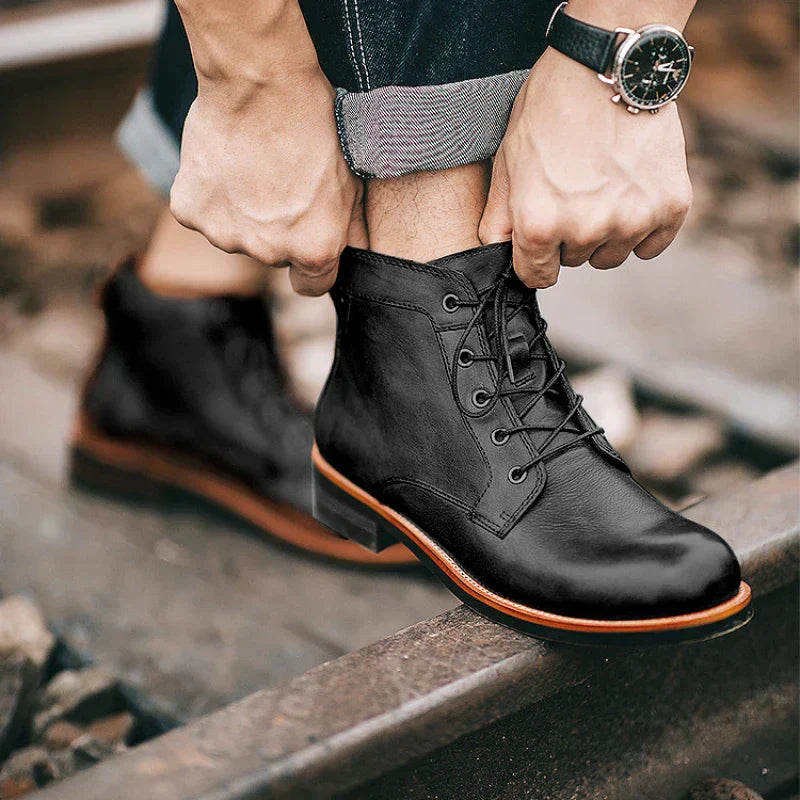 Men's High Top Boots Black Leather | Rugged Elegance-3