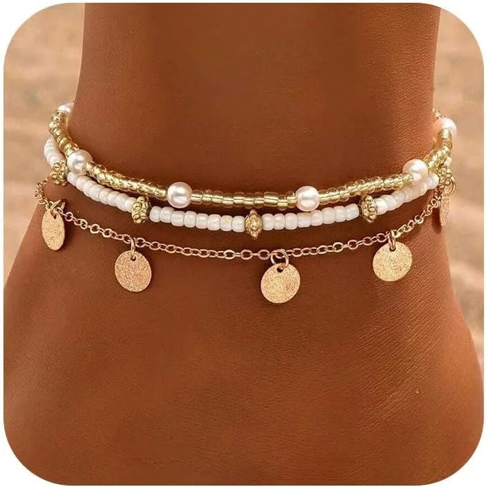 Women Beaded Layered Anklet Set | Kendra