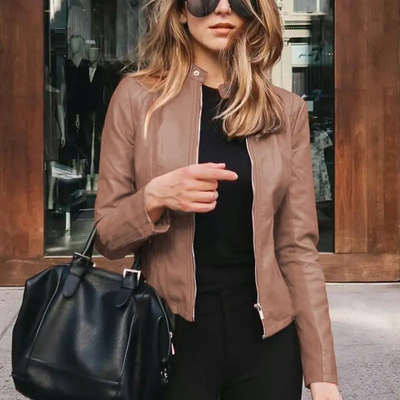 Women Classic Zip-Up Faux Leather Jacket | Kali