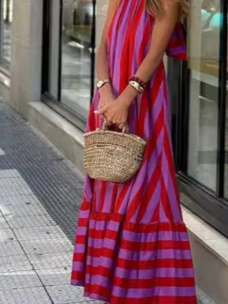 Women Striped Halter Maxi Dress | Melba
