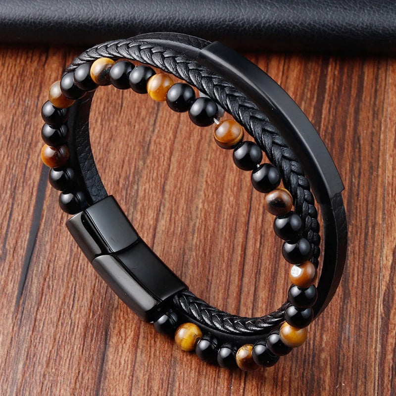 Variant image for Men's Leather Bracelet Black Genuine Leather | Classic Charm-9