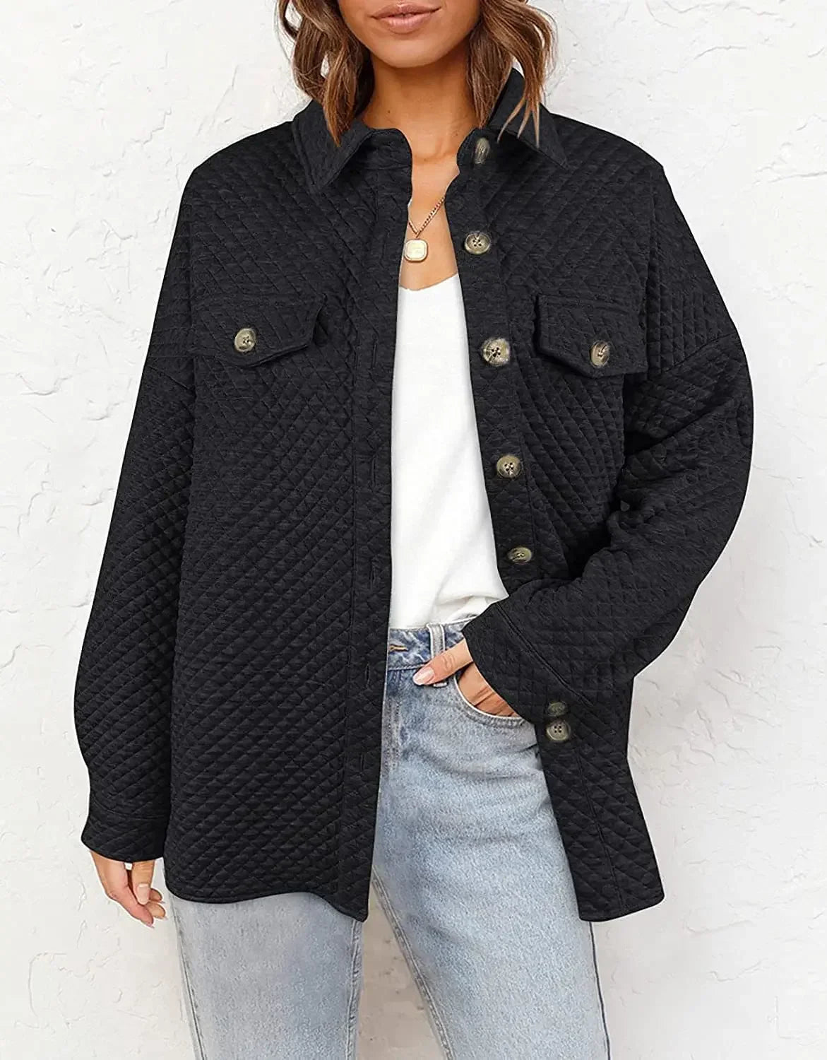 Women Quilted Button-Up Shirt Jacket | Erabella