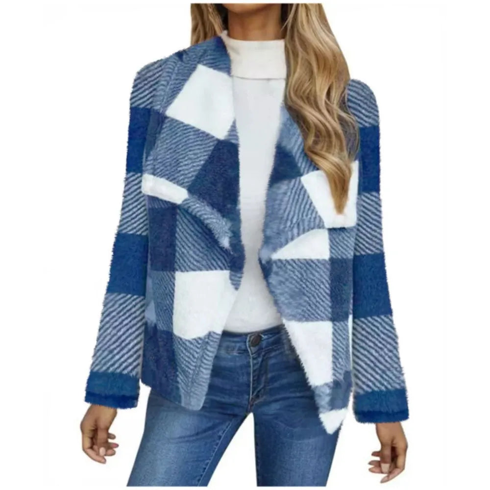 Women Checkered Soft Knit Open Cardigan | Enara