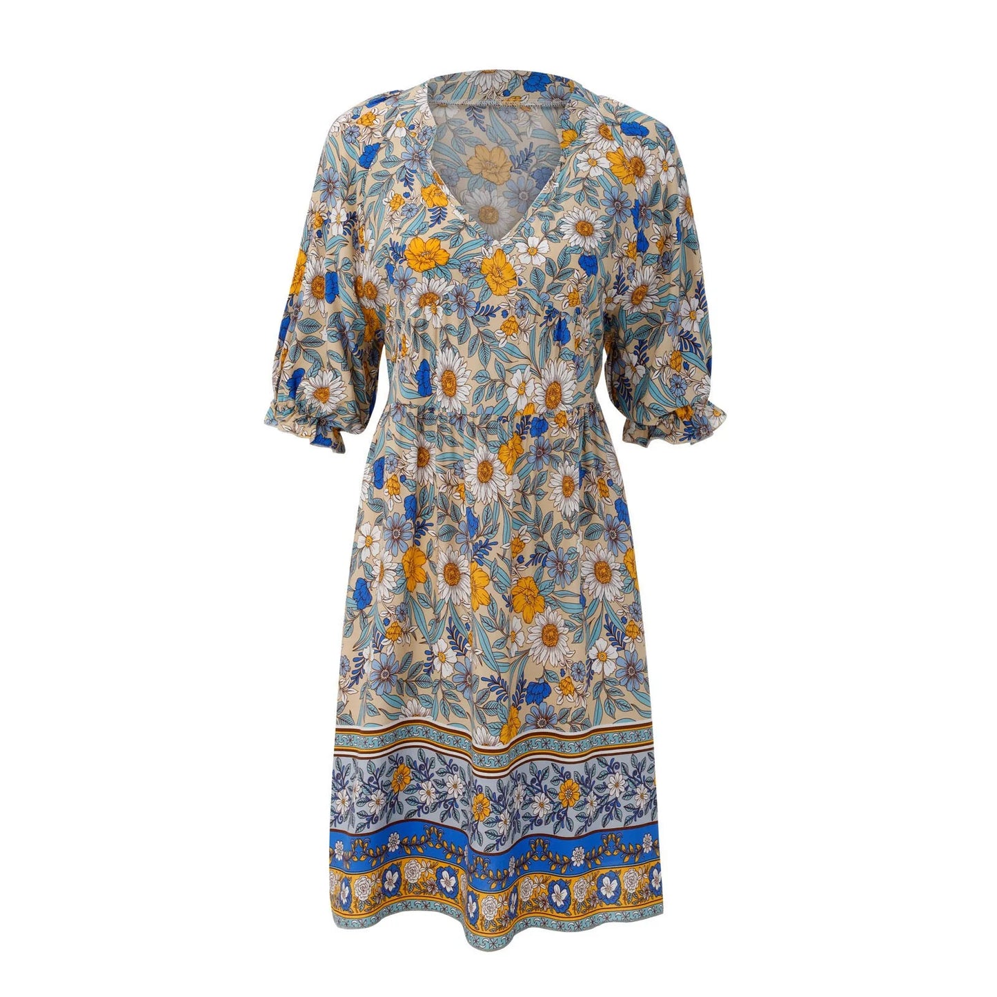 Women Boho Floral V-Neck Mini Dress | Elira