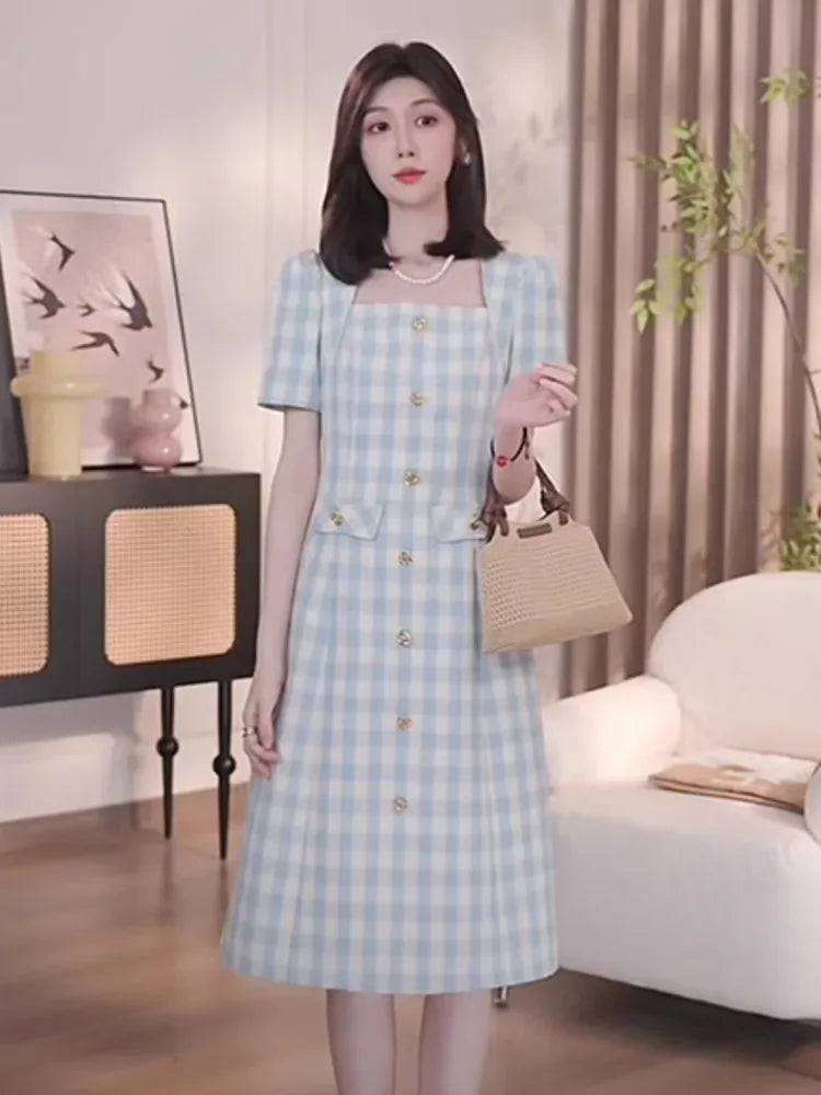 Women Gingham Buttoned Mini Dress | Cintia