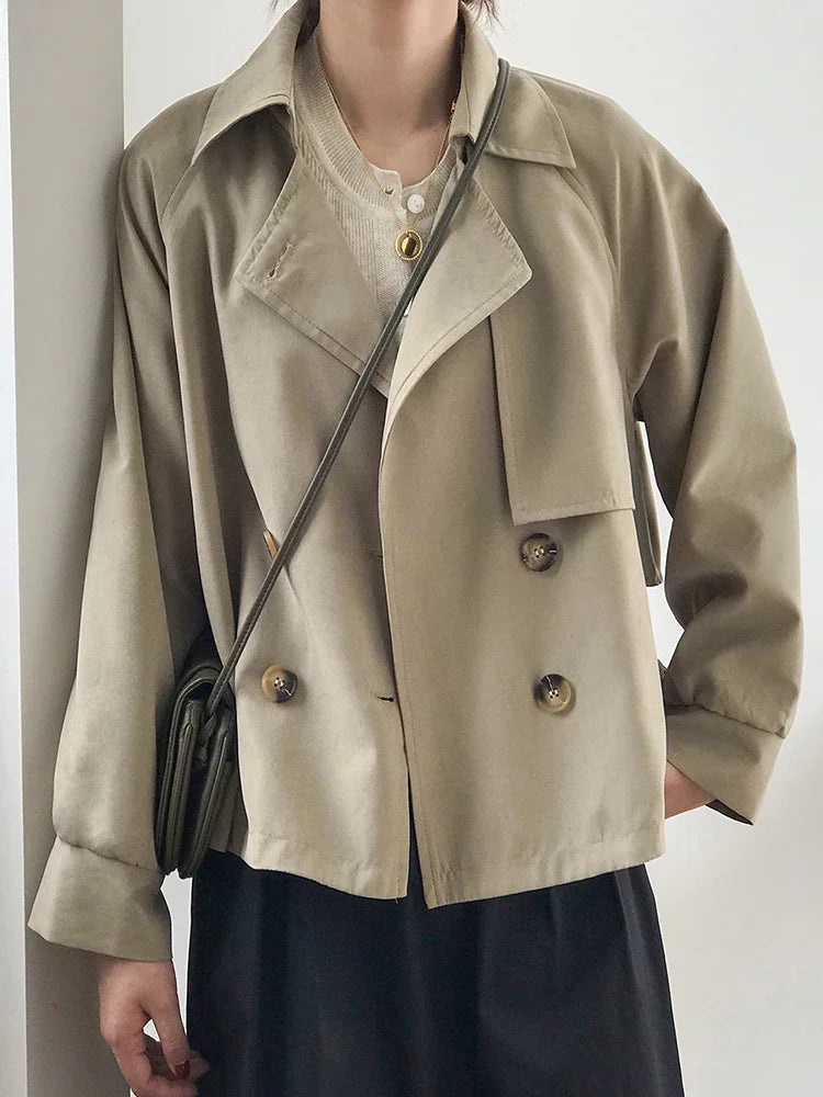 Women Cropped Double-Breasted Trench Coat | Czarina