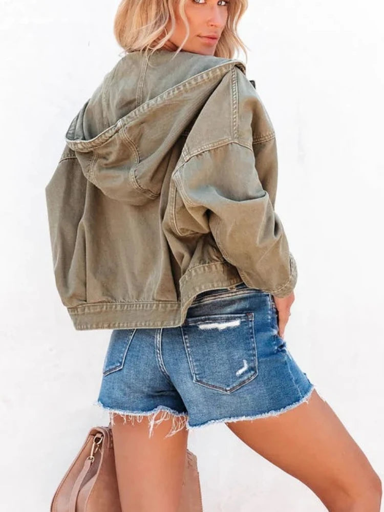 Women Hooded Denim Jacket Blue Denim | Vintage Style-2