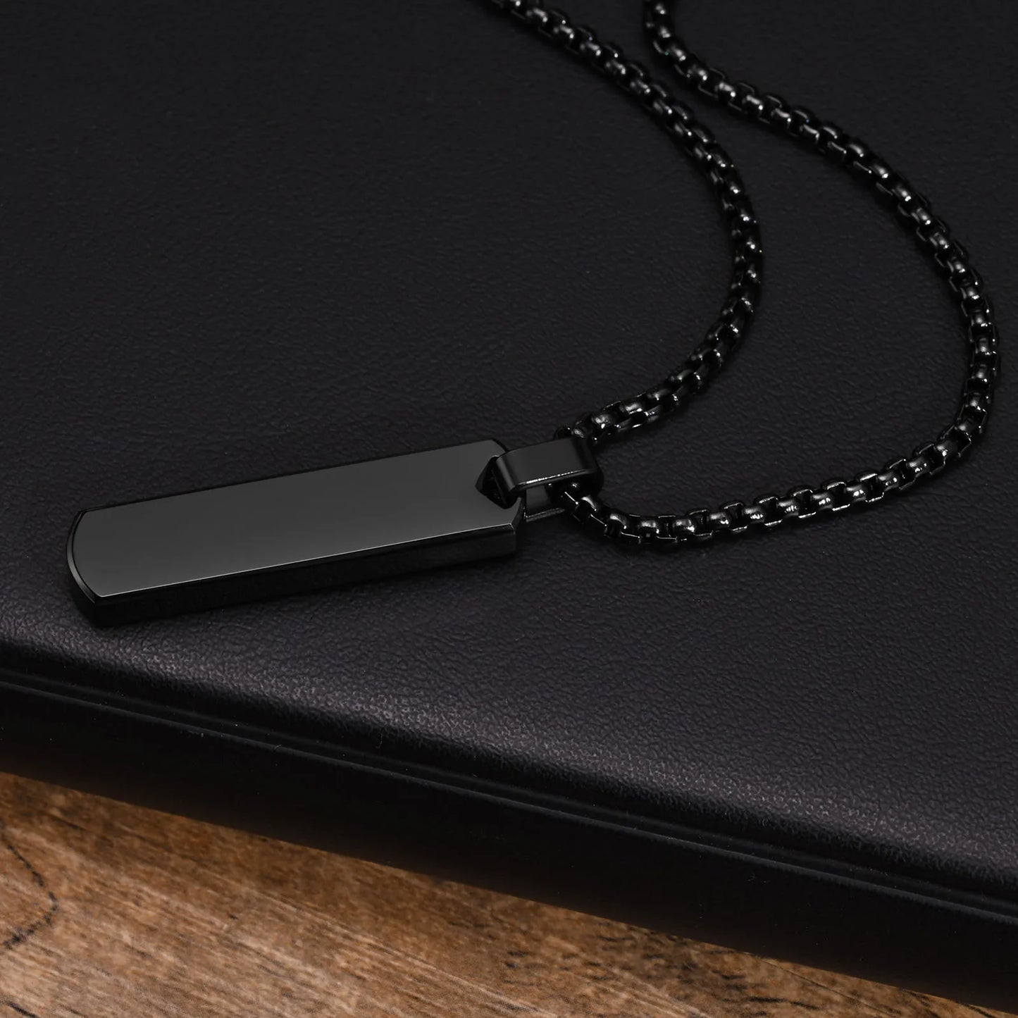 Men's Necklace Silver Stainless Steel | Classic Initial Bar Pendant-5